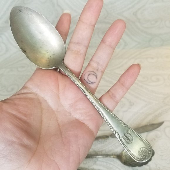 Antique Monogrammed M H Initial Brazil Silver Twisted Butter Knife Sugar Spoons - Picture 3 of 12